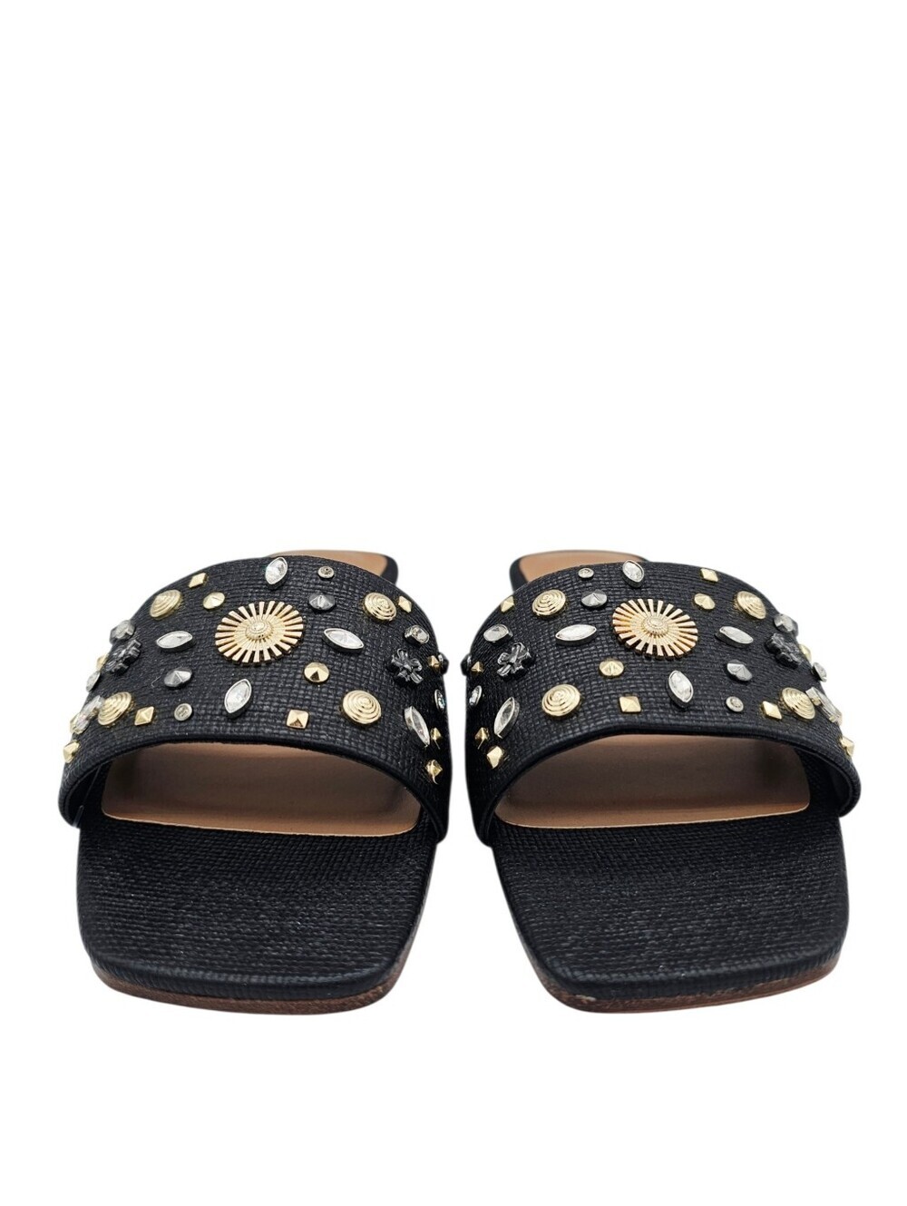 ALDO Itsandal Black Slide Sandals with Studded Rhinestones Embellishments NWOT - Picture 4 of 11